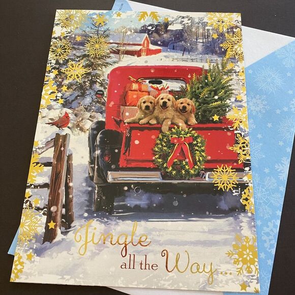 St Labre Indian School Red Truck with Puppy Merry Christmas Gift Greeting Card - Picture 1 of 8